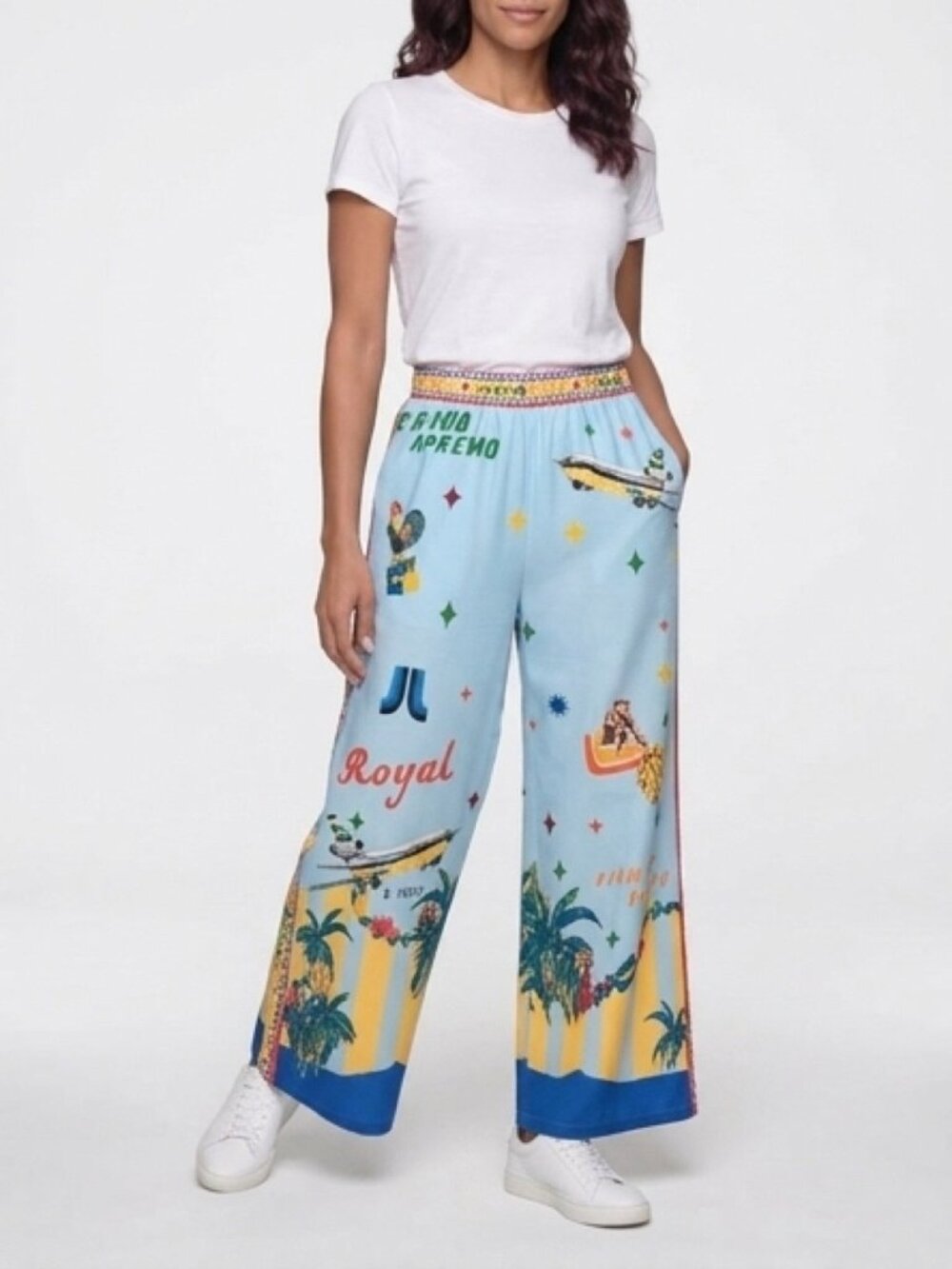 Tropical Resort Linen Blend Matching Set Wide Leg Pants Small - Picture 3 of 9